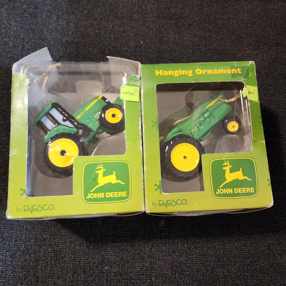 Lot Of 2 ENESCO John Deere Tractor Hanging Ornament/Shelf Decor (2000)